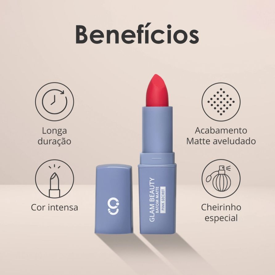 Batom Bala Glam Beauty Pink Secret 9